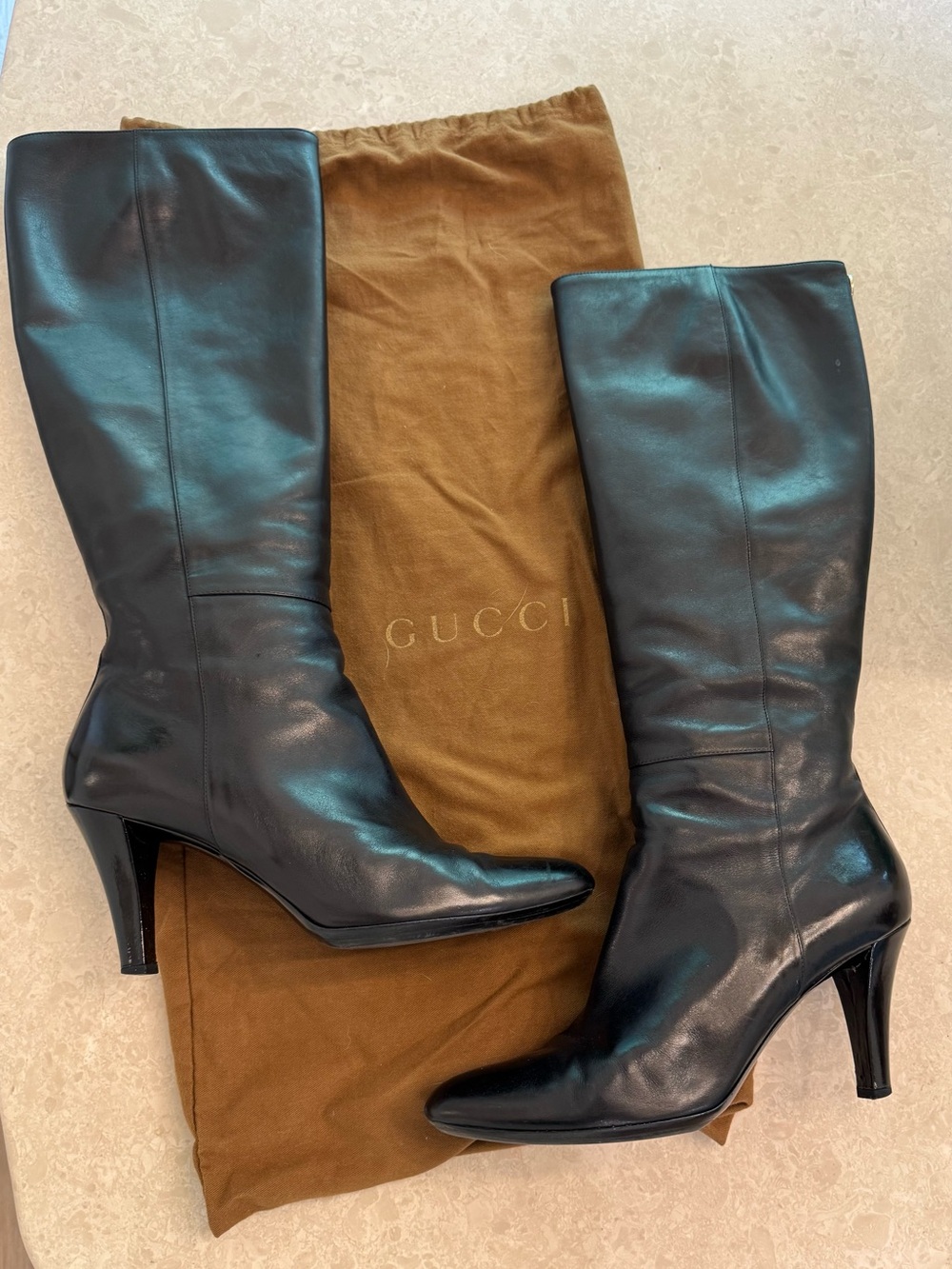 Gucci Black and Brown Heeled Boots